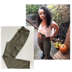 Agaci High Waisted Army Green Cargo Pants